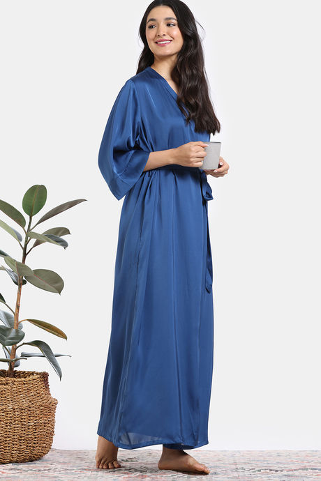Buy Zivame Silky Elegance Woven Nightdress With Robe Moroccan Blue at Rs.1158 online Nightwear online